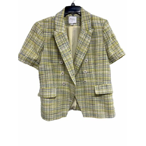 Maison d'Amelie Paris Tweed Buttons Short Sleeve Blazer Jacket Yellow Multi,L - Picture 1 of 7